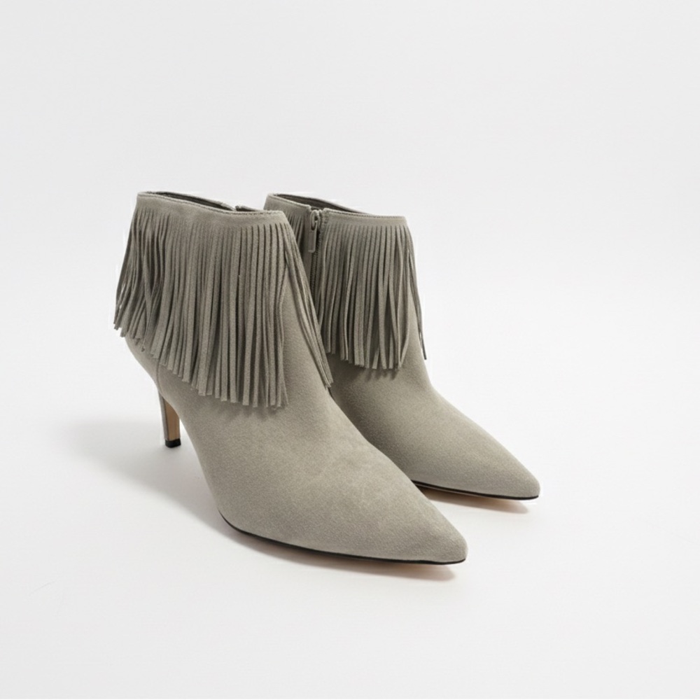 Sam Edelman, 8, Grey Suede Fringe Stiletto‎ Ankle Boots